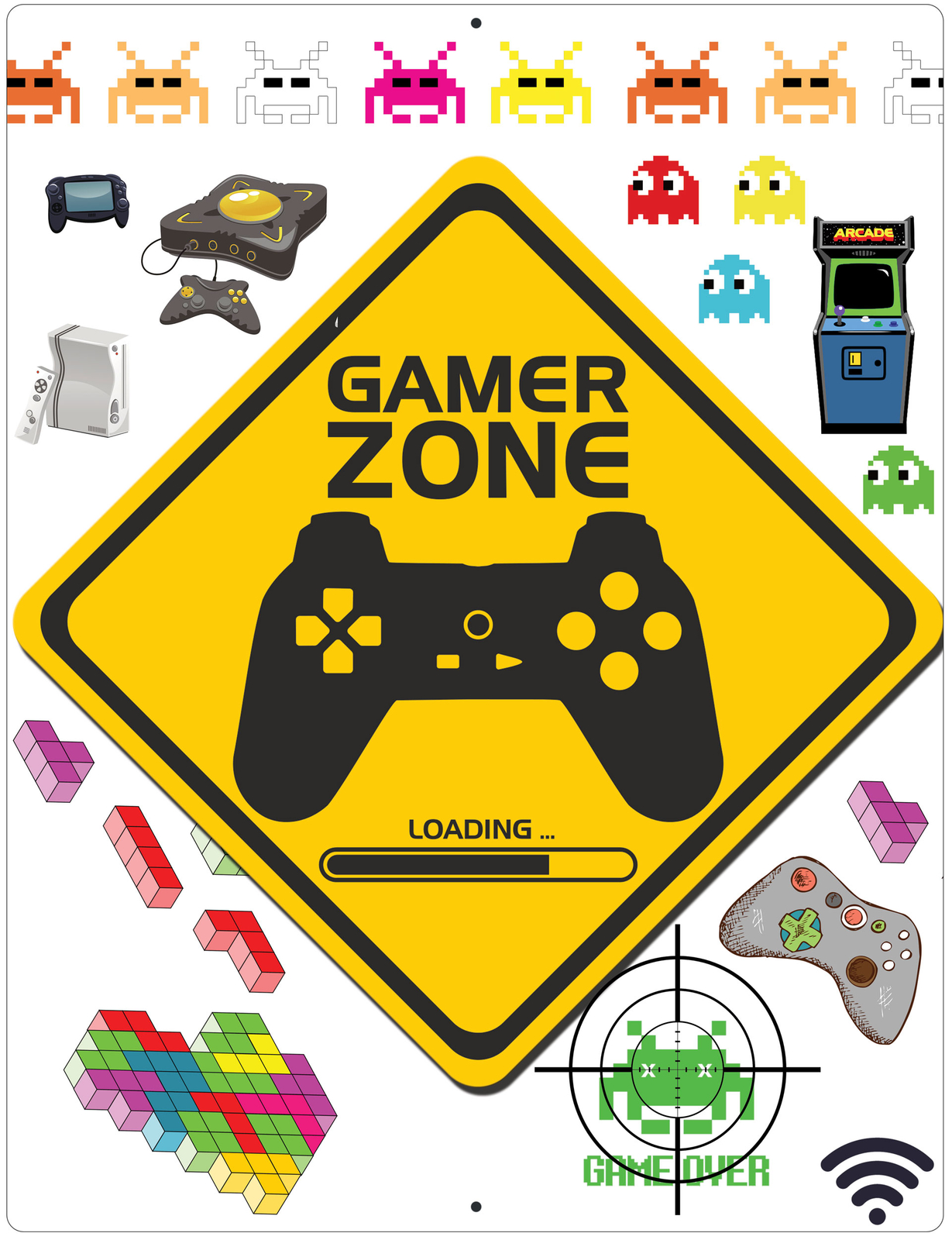 Flag Emotes Gamer Zone Aluminum Sign – Video Game Décor 12″ x 9″