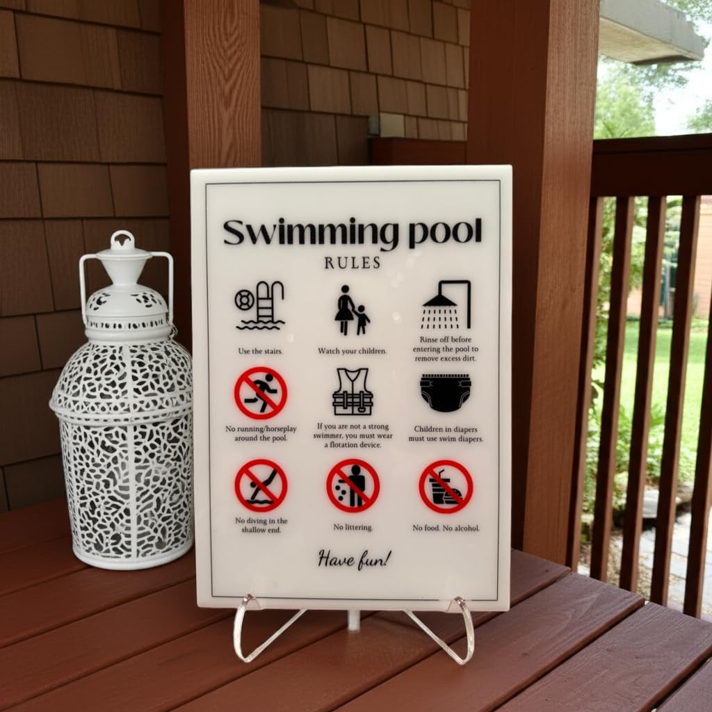 Swimming Pool Rules – Vacation Rental House Signs, 5×7 inch, Design 30