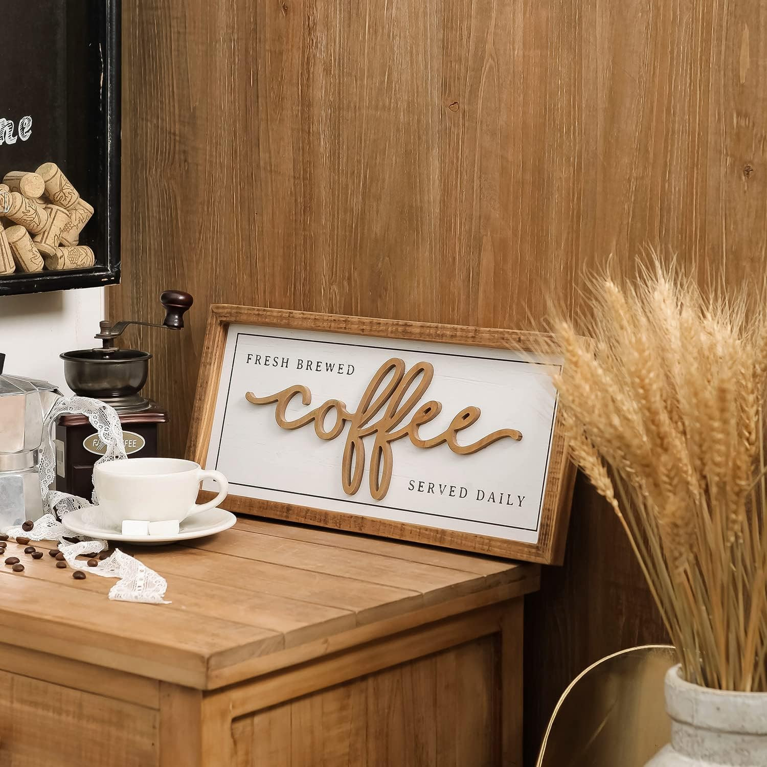 NIKKY HOME Farmhouse Coffee Signs for Bar, Vintage Wood Coffee Station Decoratio