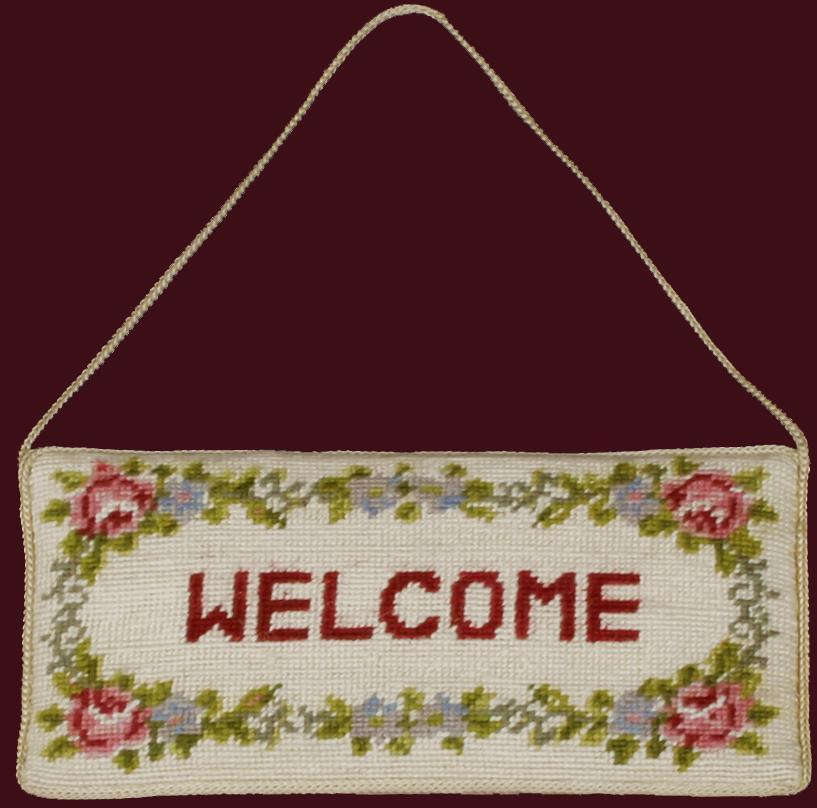 Handmade Needlepoint Door Hanger Sign WELCOME #7001 Creative Linens