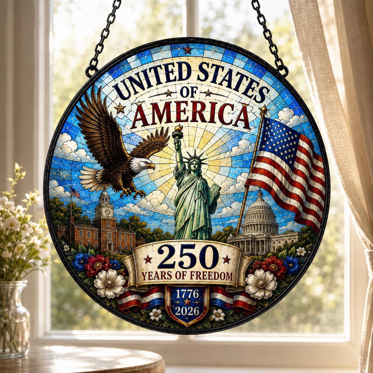 United States Of America 250th Anniversary Stained Glass Suncatcher