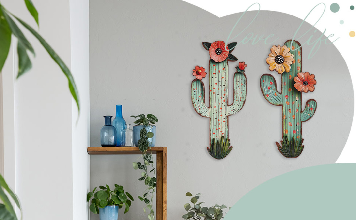 Flangairy 2 Piece Metal Cactus Wall Decor, 13×6.3 Inch Laser Cut Desert Western