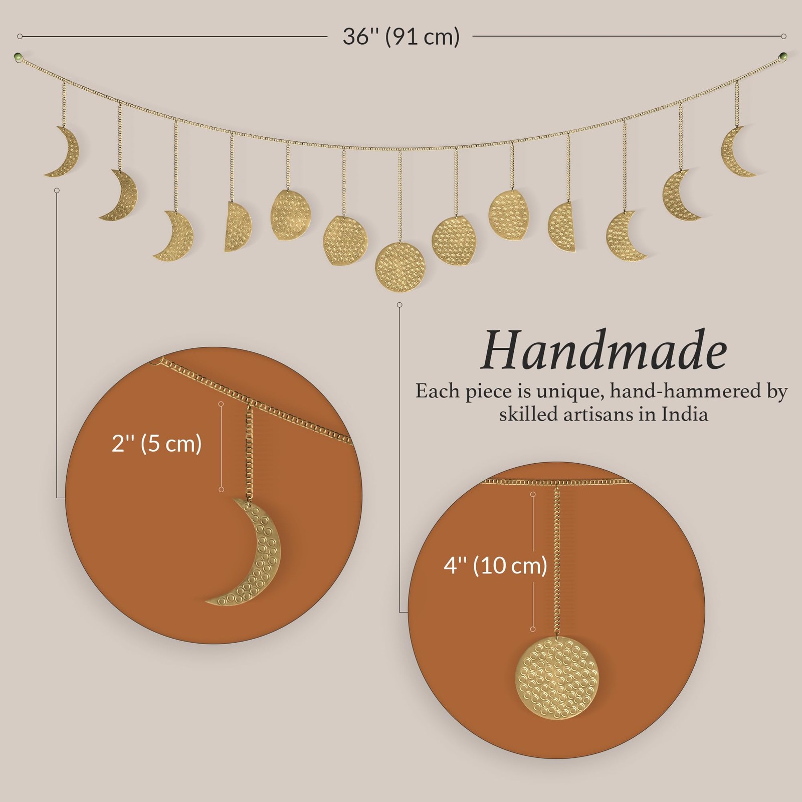 Moon Phase Wall Decor Gold Metal 36in