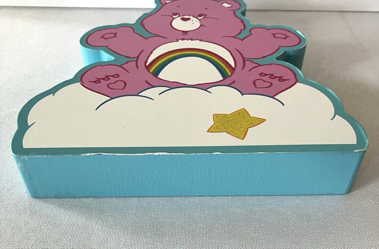 Care Bears Wall Art Block Decor 7” Cheer Bear Pink White Blue 2023 Rainbow Star