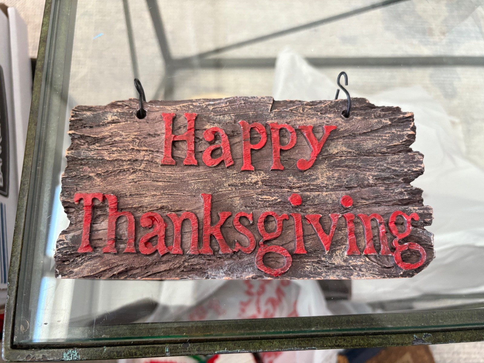 7.25″ HANGING REVERSIBLE Sign Happy Halloween + RESIN WOOD LOOK