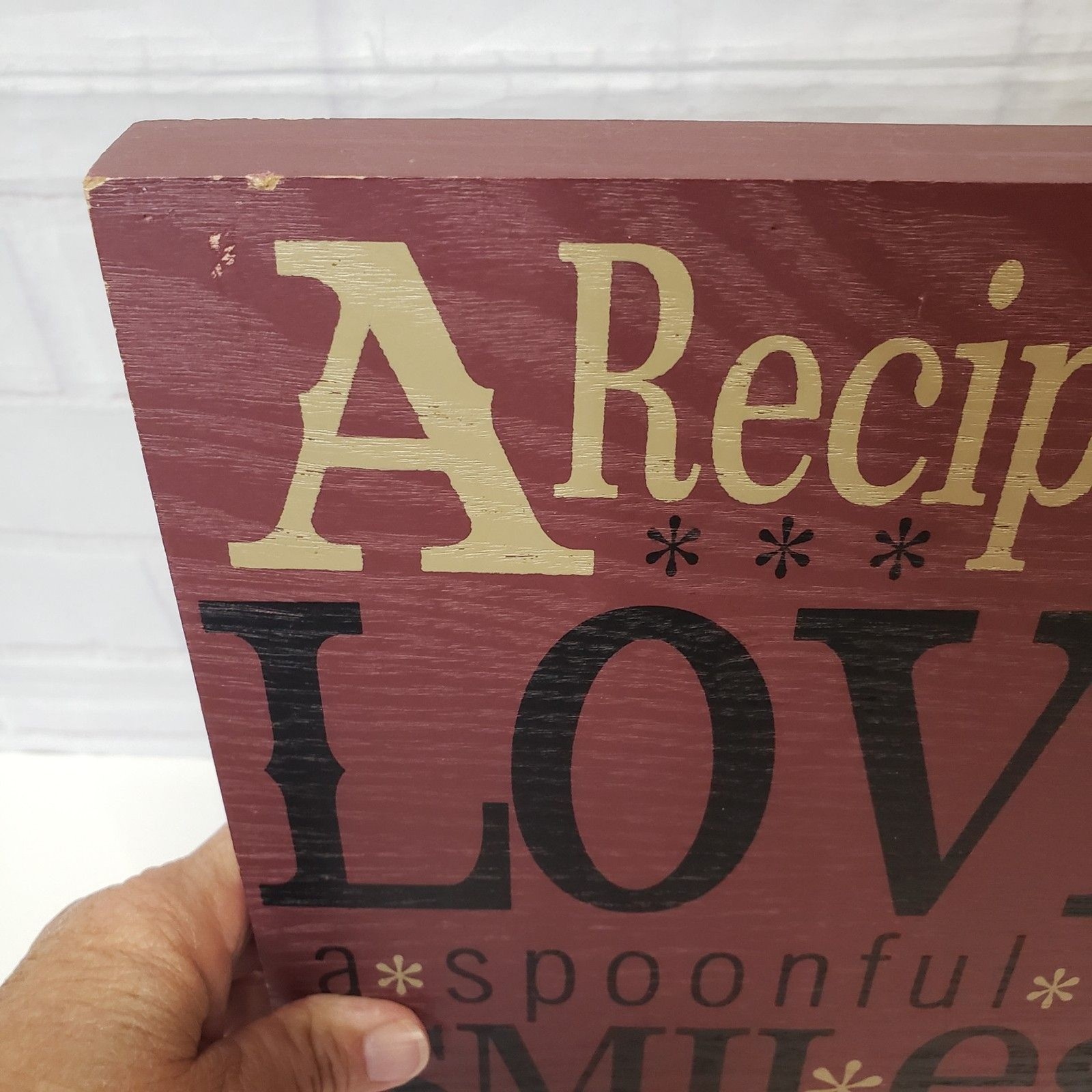Vintage Recipe for Love Sign Primitive Farmhouse Wall Decor Burgundy Plaque 14″