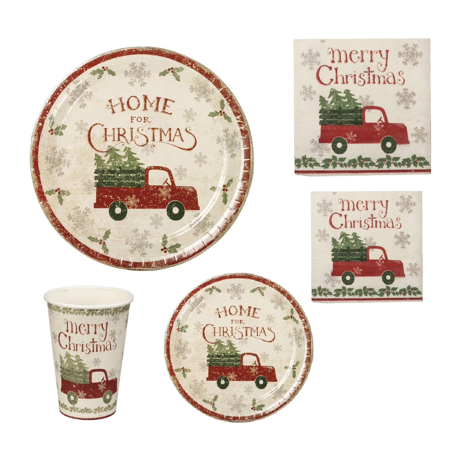 8 Piece Rustic Red Truck Merry Christmas Holiday Paper Party Cups, 12 Ounces