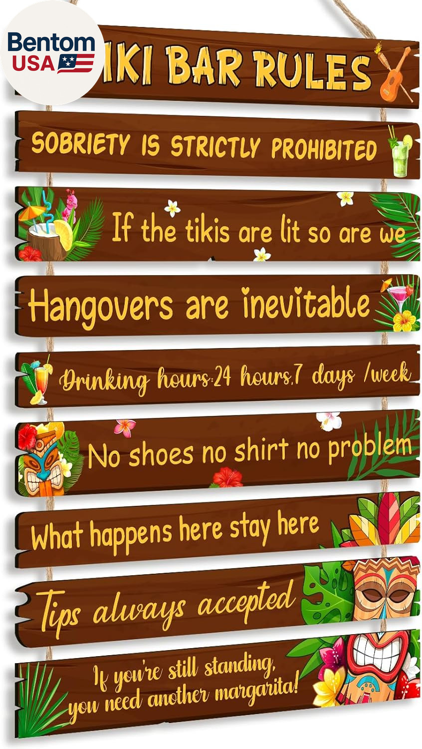 Tiki Bar Decorations Funny Tiki Bar Rules Sign Tiki Bar Wall Decor for Home Bar
