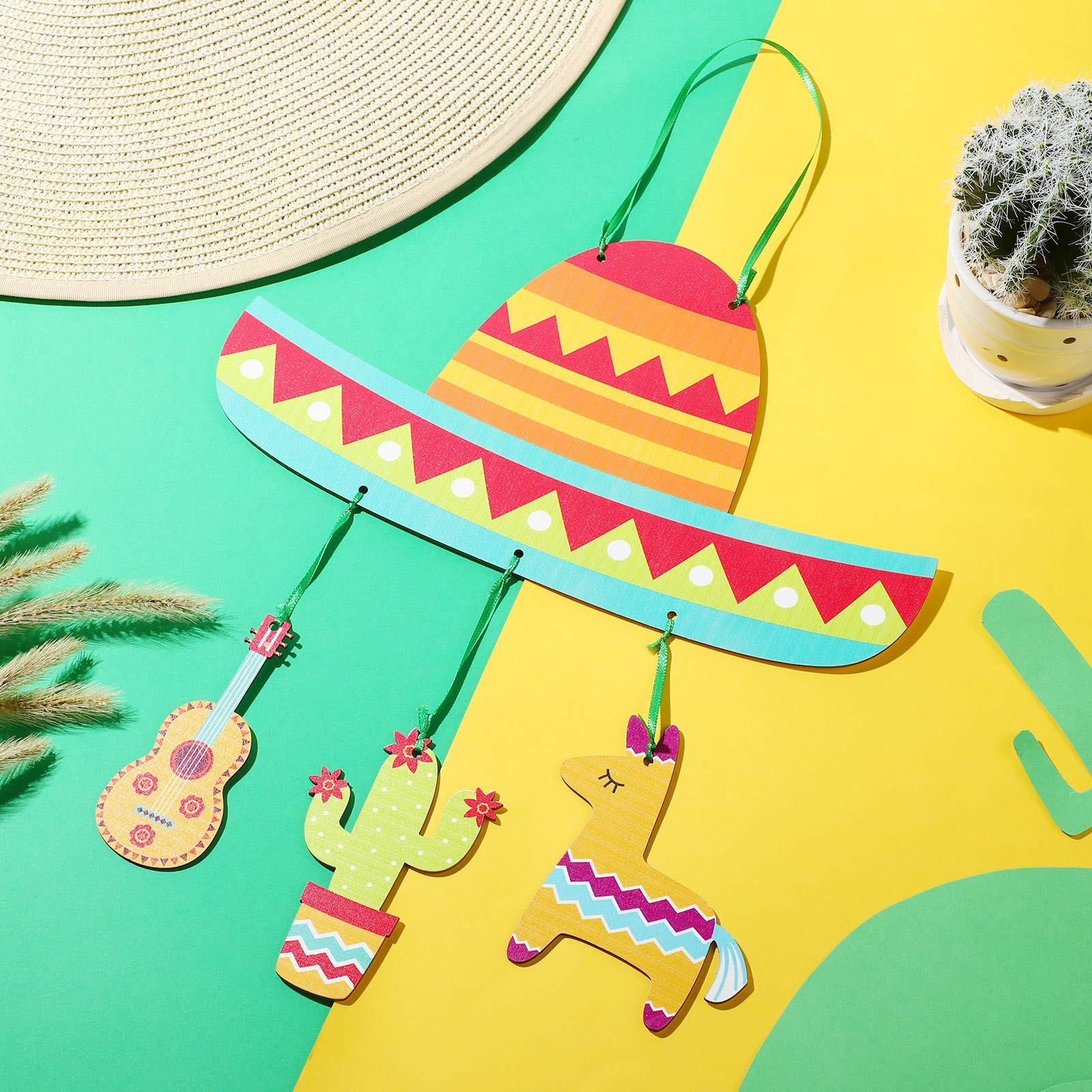 Cinco de Mayo Wood Door Sign Mexican Fiesta 23.5 x 11.8 inches, Light brown