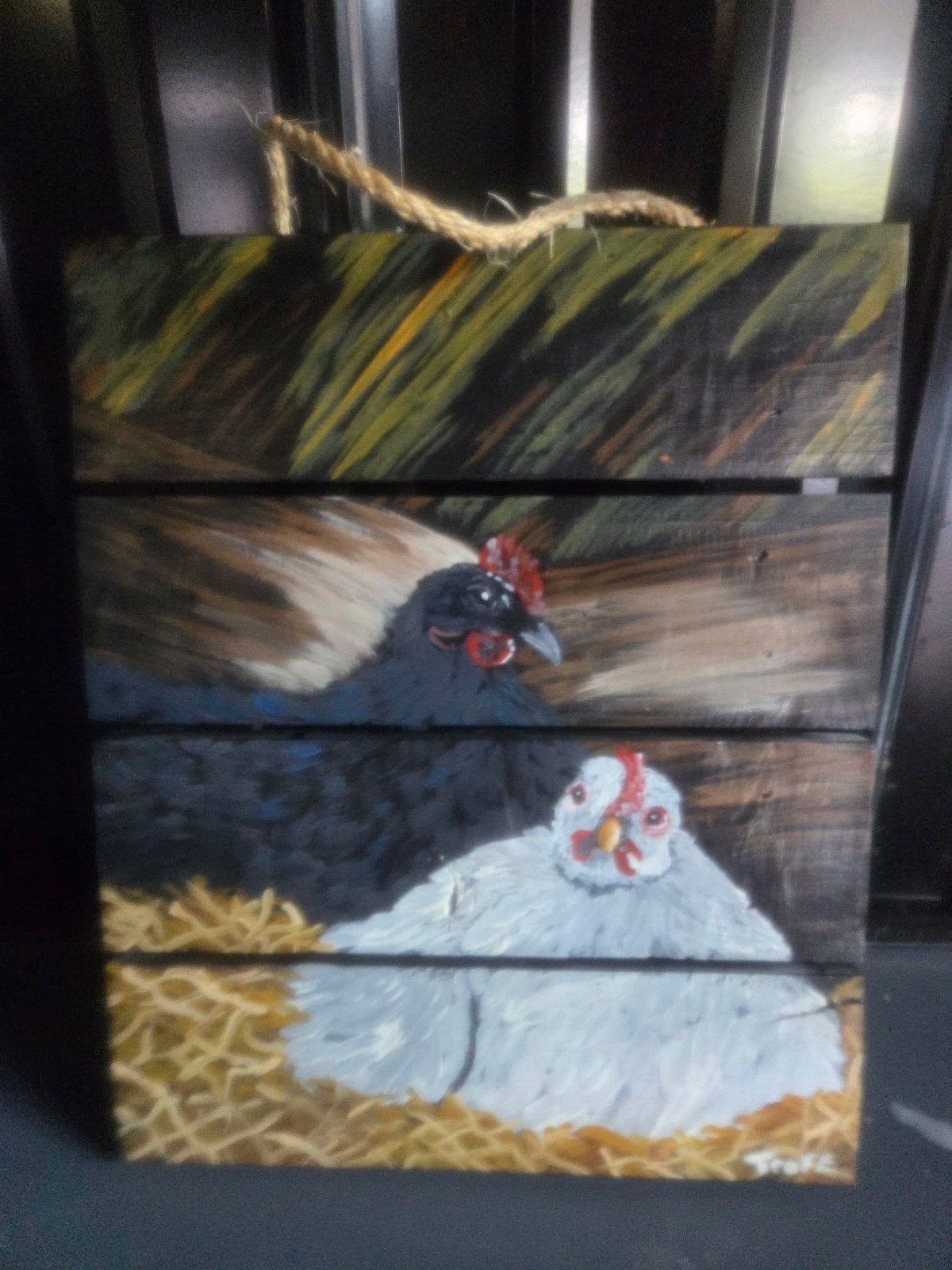 Farmhouse Painted Wood Hanging Wall Plaque Roosters & Chickens Vertical