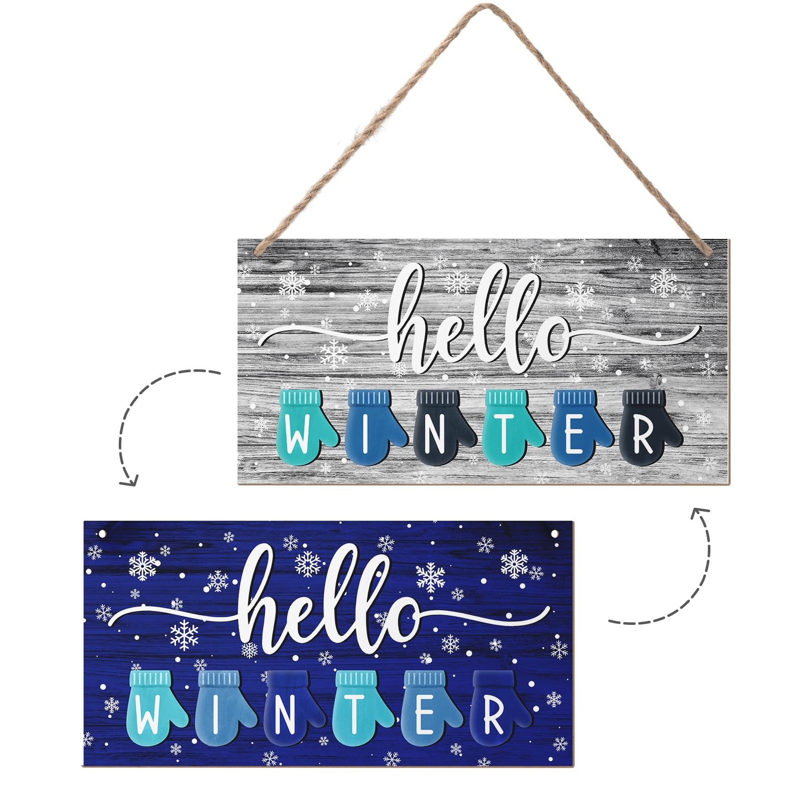 Hello Winter Welcome Sign for House 12 x 6 6X12inches,