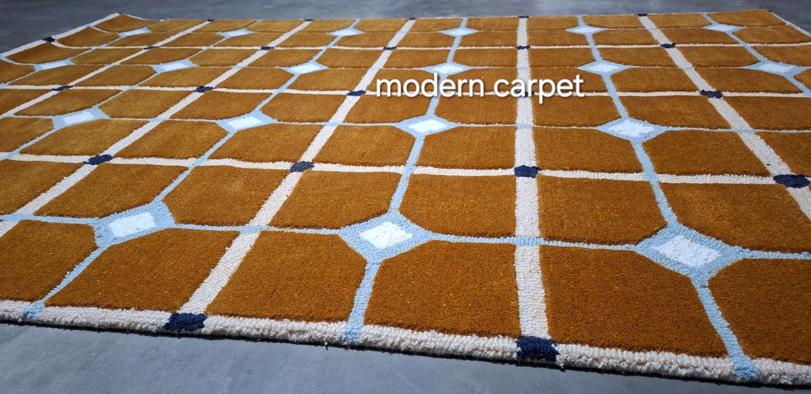Mid Century Modern Geometric Area Rug Brown Blue Lattice Carpet Living Room 8×10
