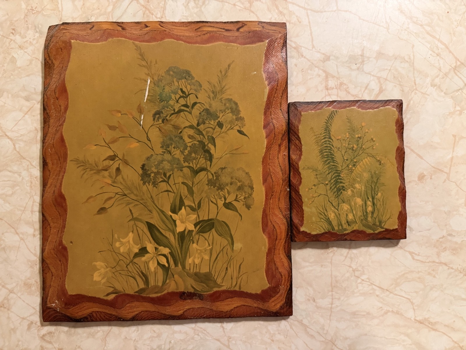 Vintage Rustic Botanical Wood Wall Plaques Set of 2 Cottagecore Floral Decor