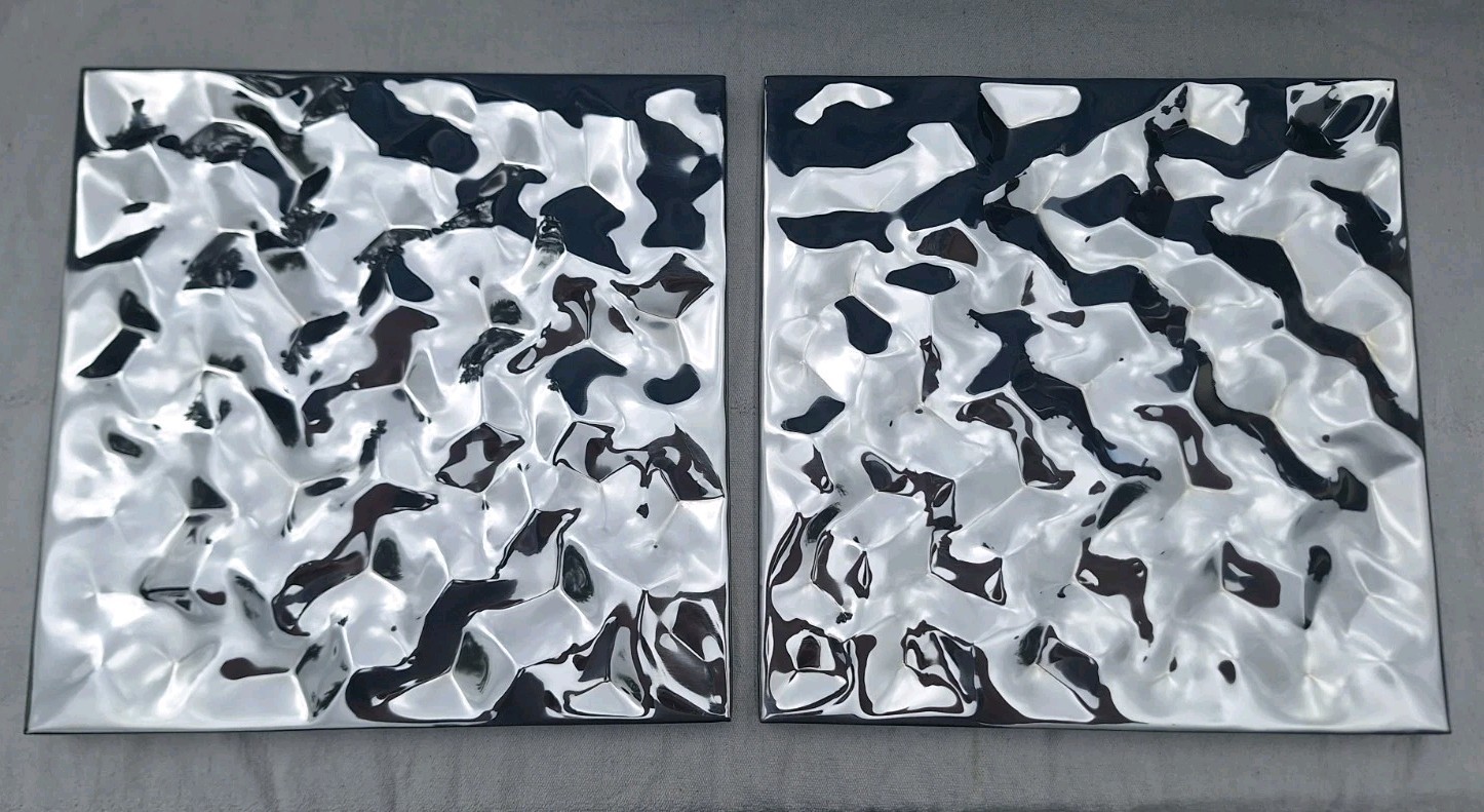 Crate&Barrel Metal Wall Decor 668-187 Axel Shiny Chrome Wall Ripple Pattern Art