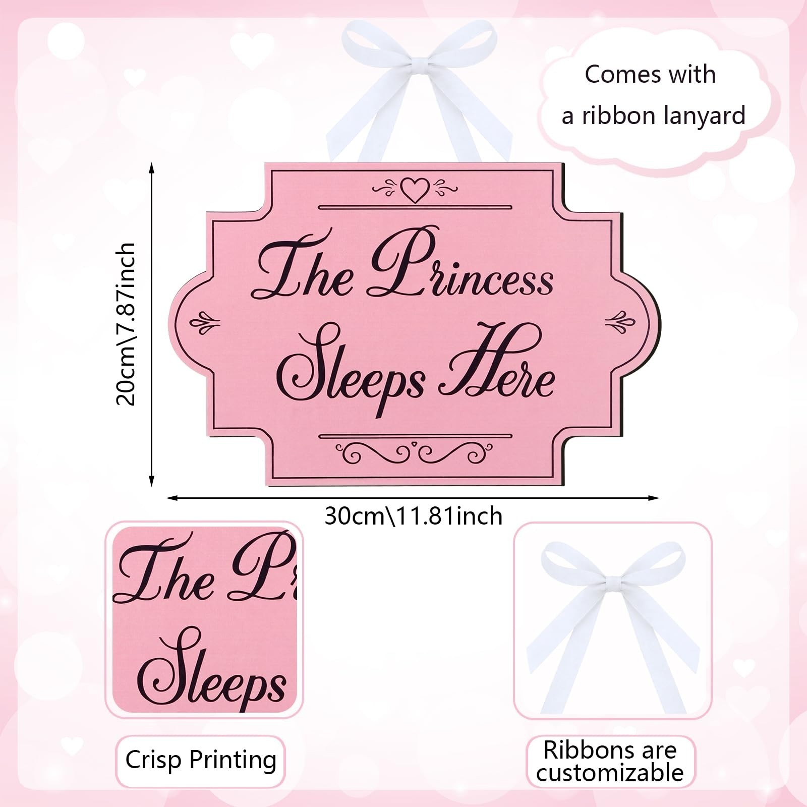 Cute Pink Princess Sleep Here Door Sign – Wooden Wall Decor for Girls’ Bedroom,
