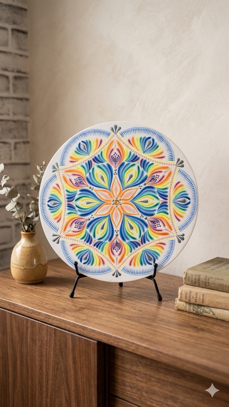 Hand-Painted Mandala on Birch Wood (25 cm) | Boho Decorative Art | Wall Decor