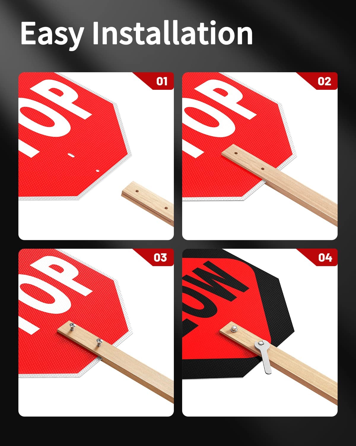 Stop Slow Sign, Double 13 x 13 inches, Silver and Natural Bamboo Wood Color
