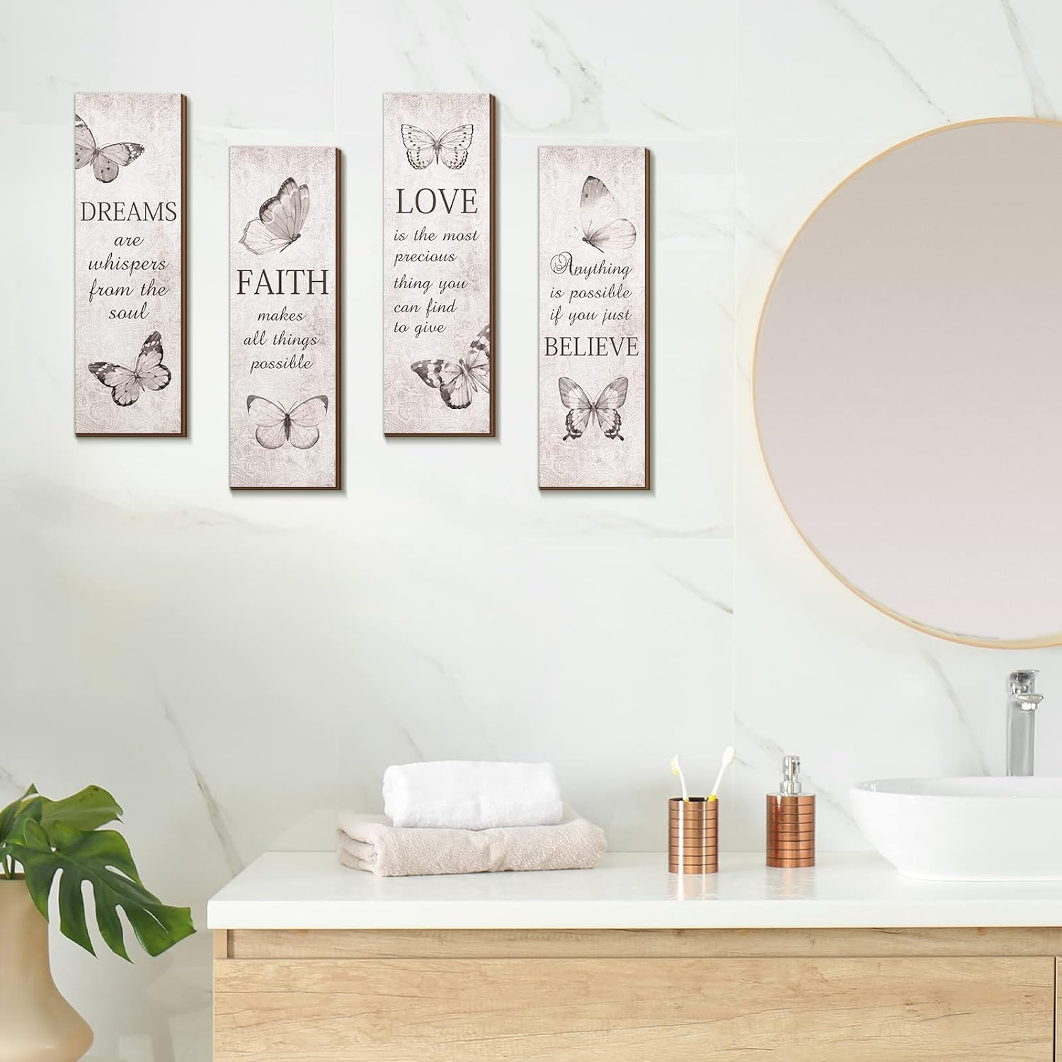 Qunclay 4 Pcs Butterfly Wall Decor 11 x 4 Inch Believe Faith Dream Love Inspi…