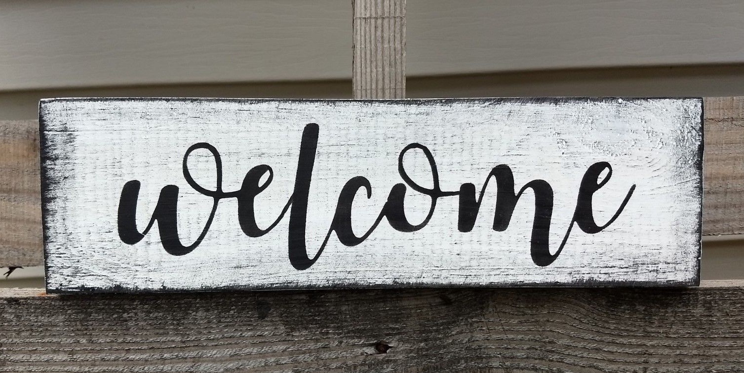 farmhouse sign WELCOME Kitchen wooden rustic porch entry small 12 inch