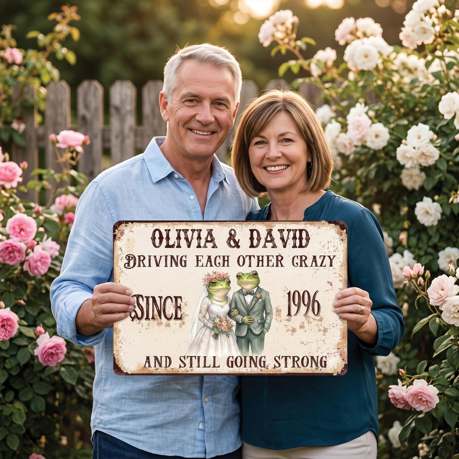 Personalized Funny Couple Frog Metal Sign, Custom Anniversary Wedding Gift