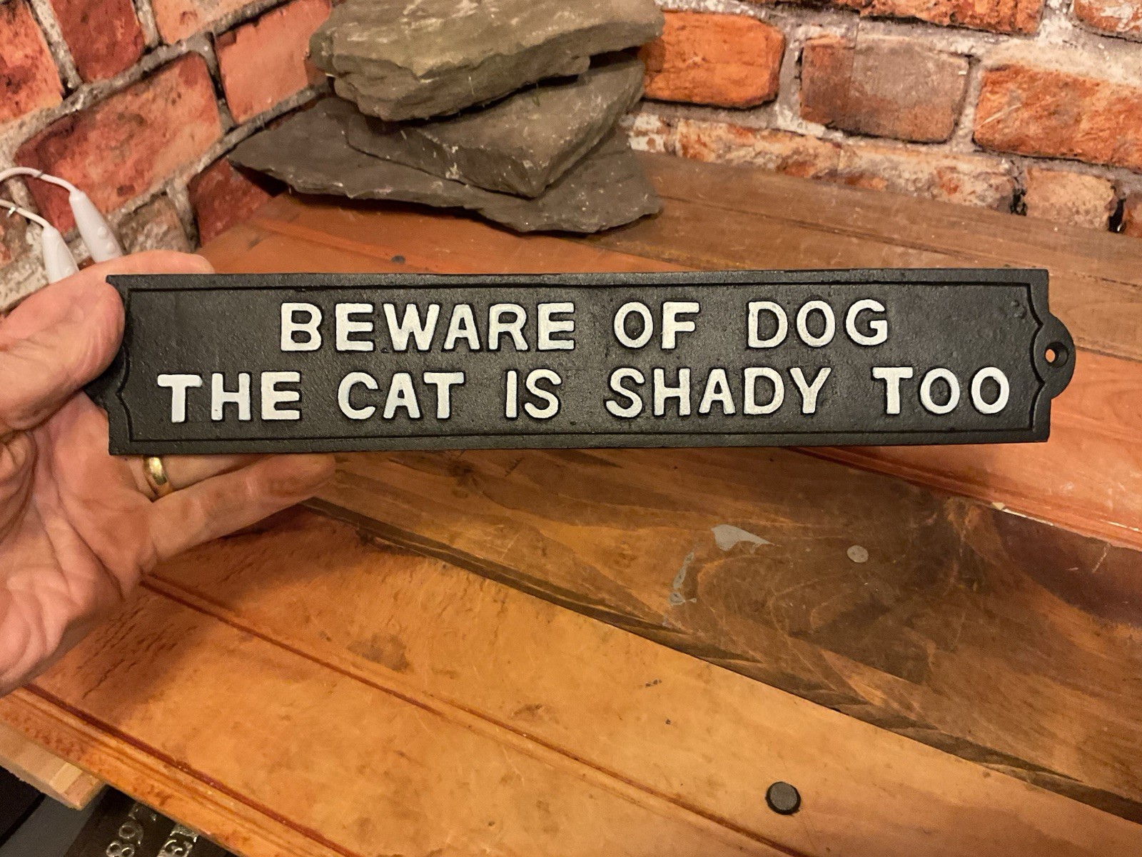 Lg. 12″X2.25″X.25″ Cast Iron “the Cat is Shady too” Sign…Ships Free!