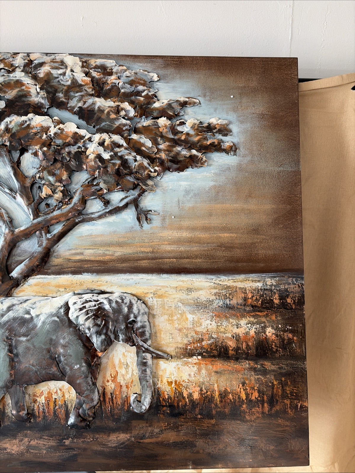 Elephants Metal Wall Art,Hand Painted Mixed Media Iron Wall Sculpture,3D Wall…