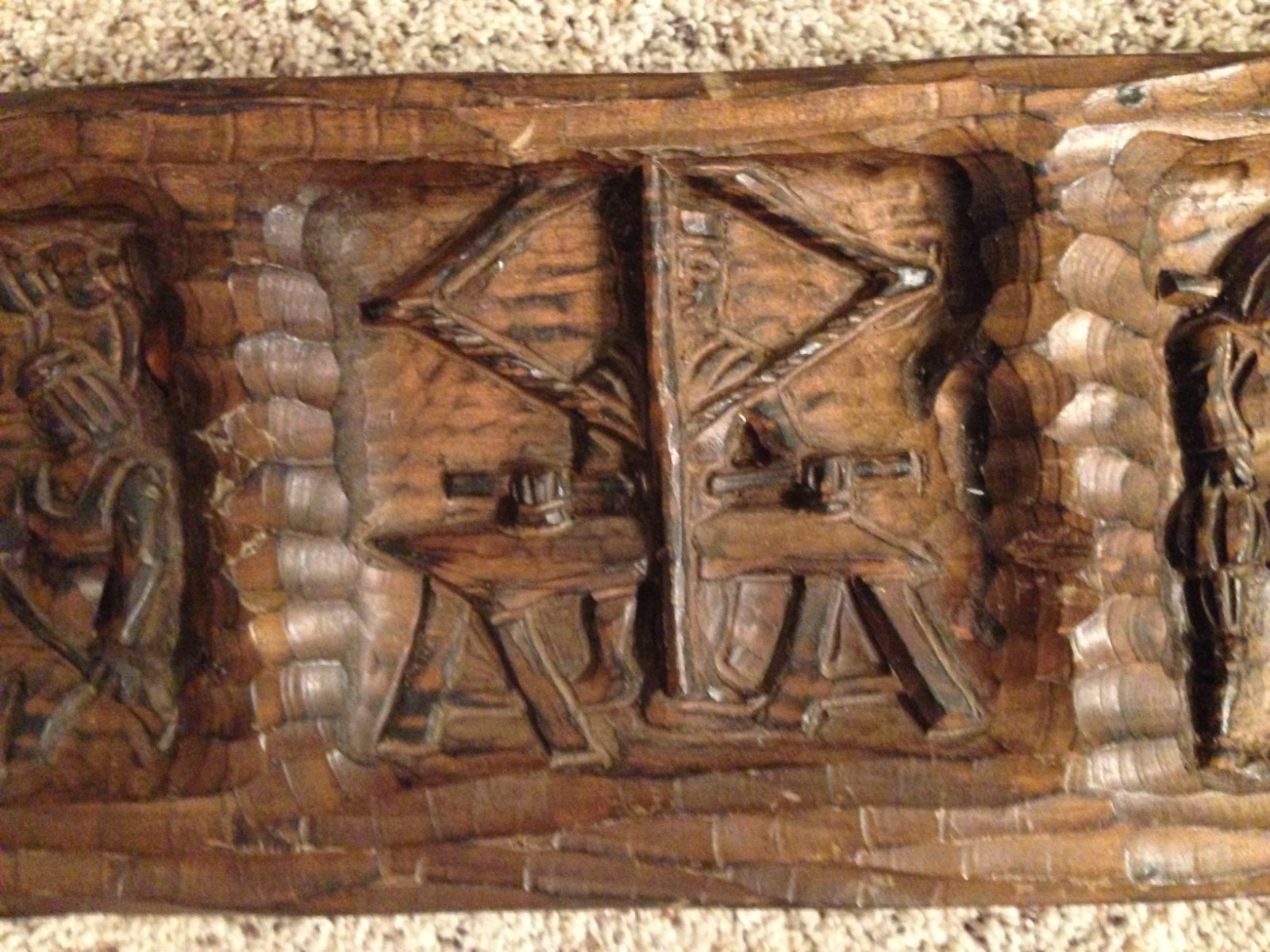 VTG. Hand Carved Wood Story Board Wall Panel 39.5” Folk Art Architectural OOAK