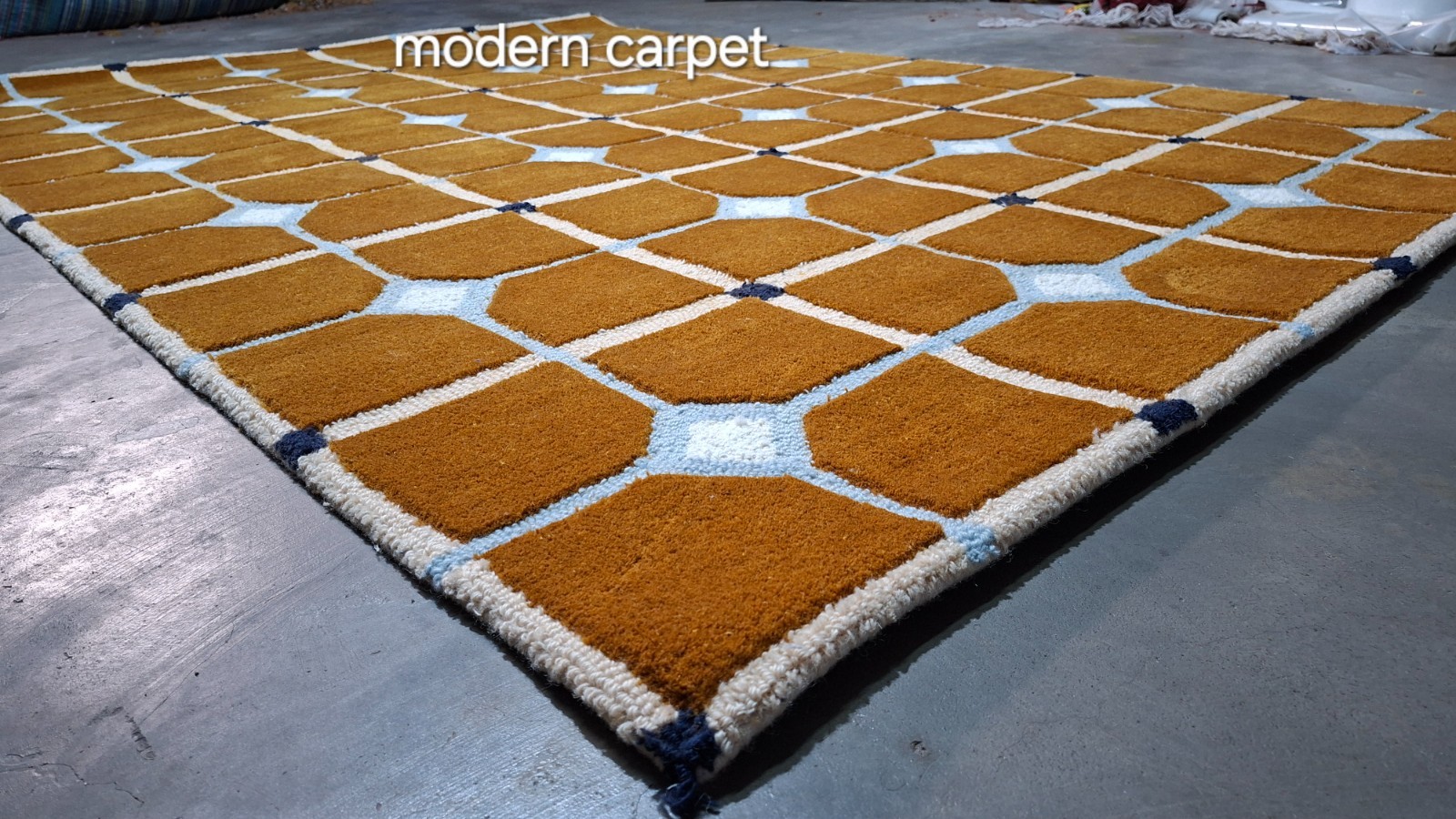 Mid Century Modern Geometric Area Rug Brown Blue Lattice Carpet Living Room 8×10