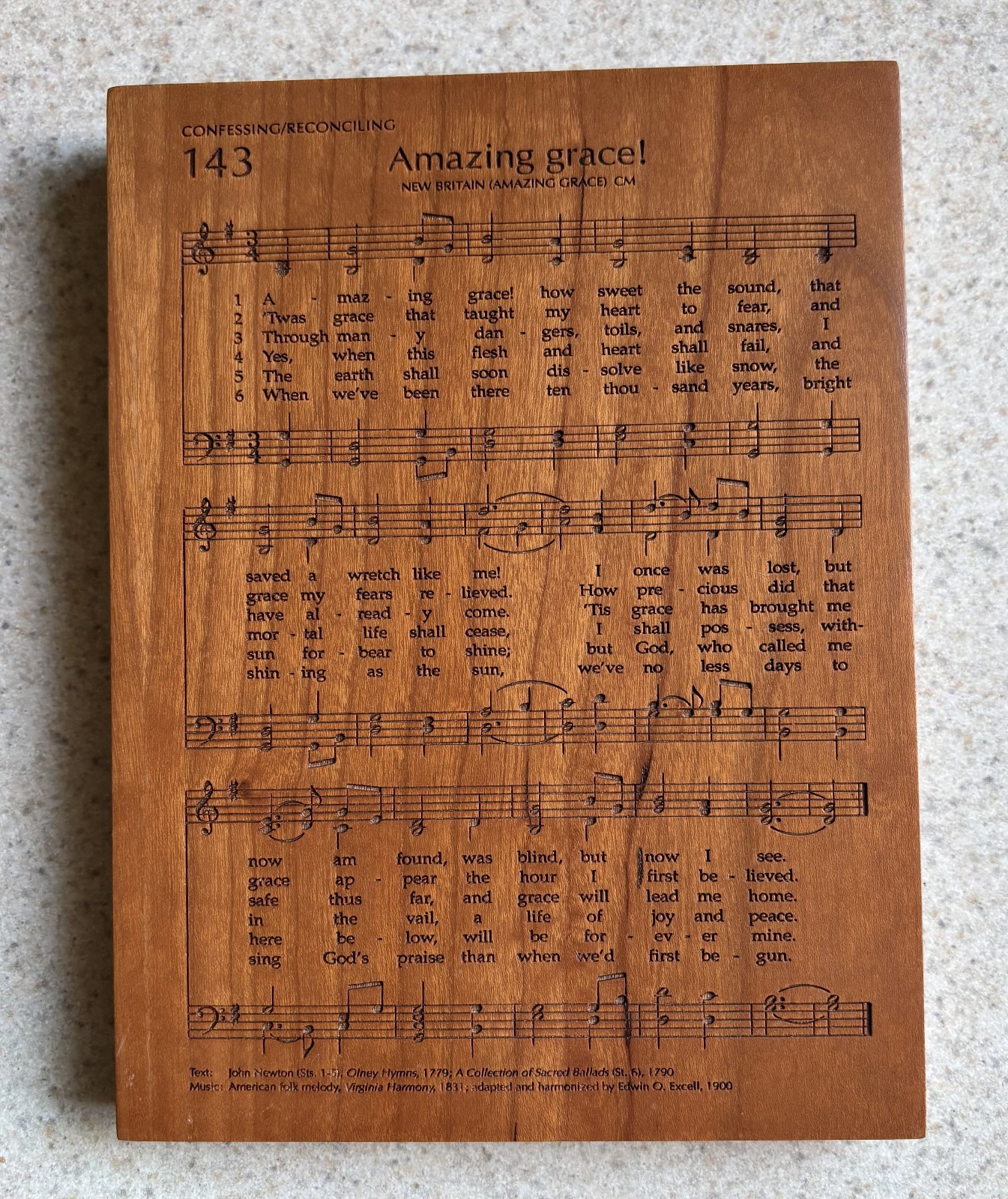 Cherry Wood AMAZING GRACE Laser Engraved HYMN Plaque DUNN 7 x 5″ Amish-made NEW