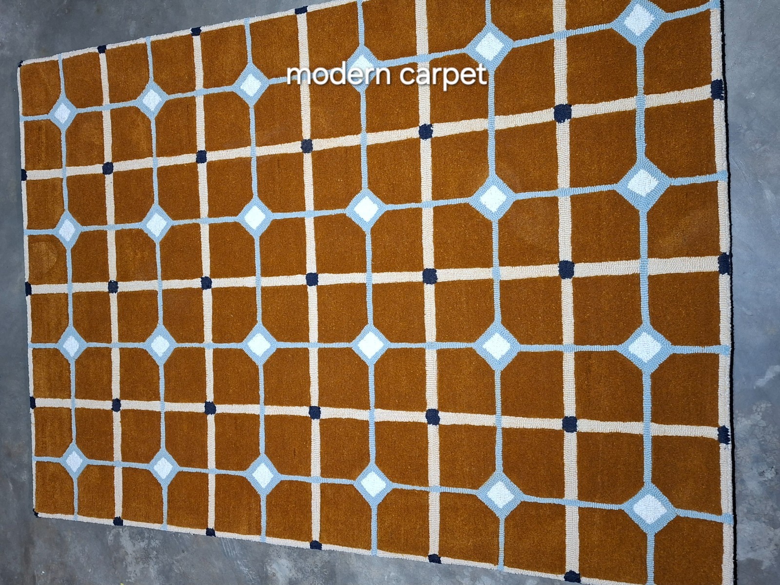 Mid Century Modern Geometric Area Rug Brown Blue Lattice Carpet Living Room 8×10