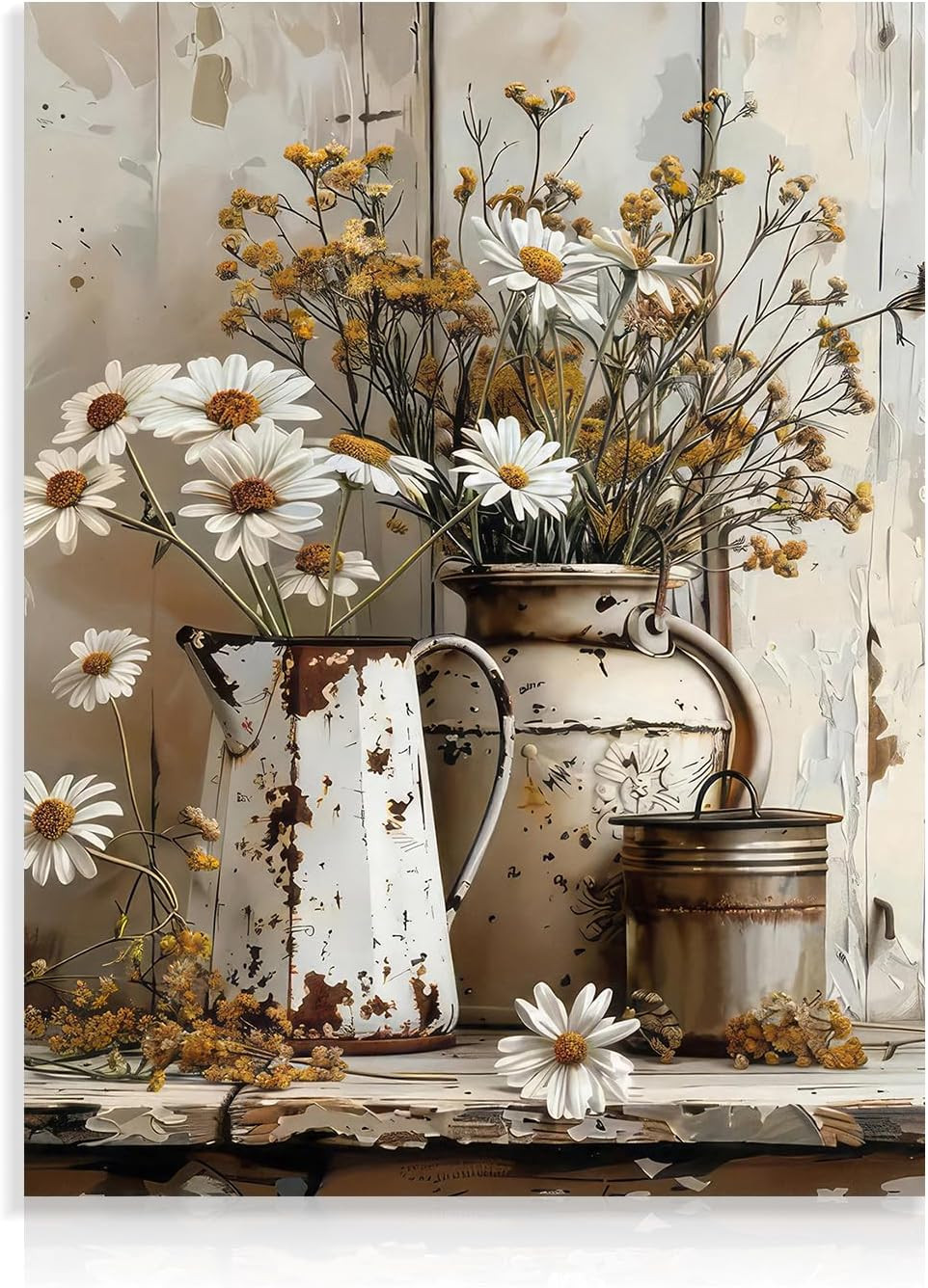 Rustic Daisy Wall Art Farmhouse Bathroom Wall Decor Vintage Country Canvas Wall