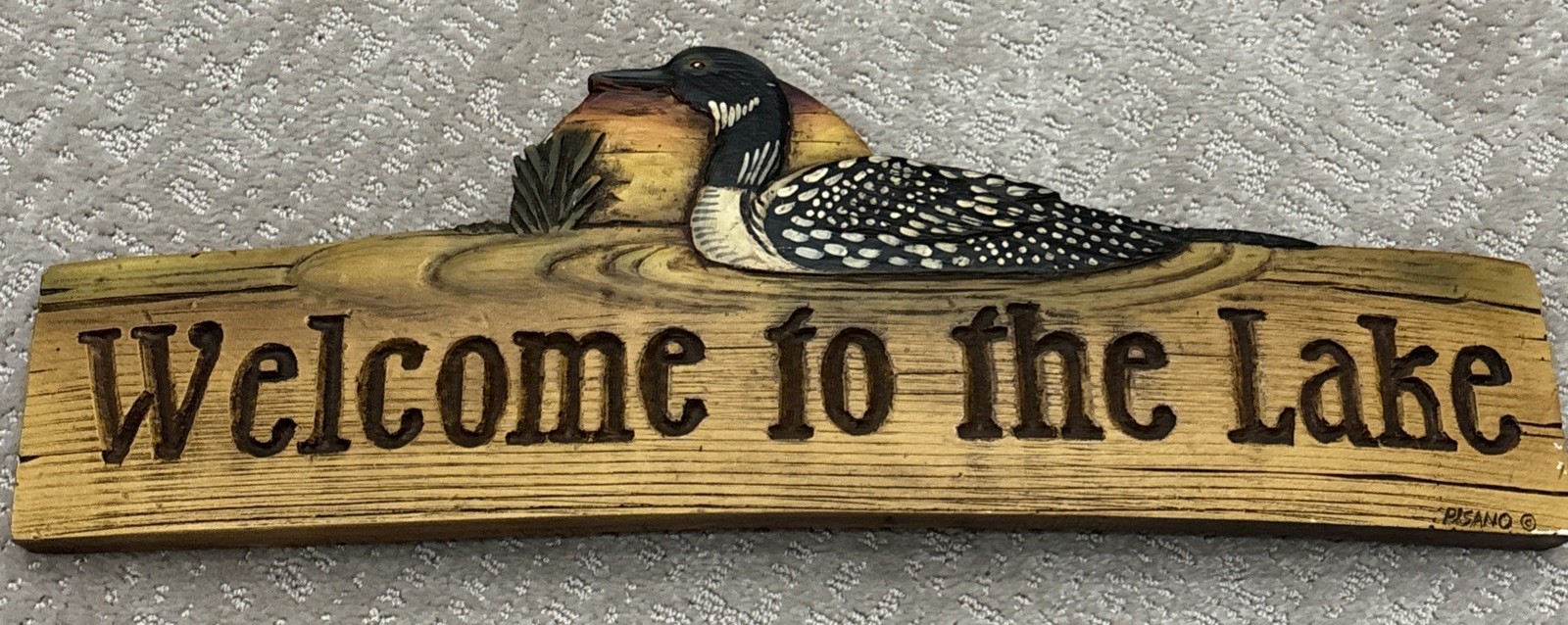 Vintage Style “Welcome To The Lake” Wood Grain Sign Al Pisano Engraved