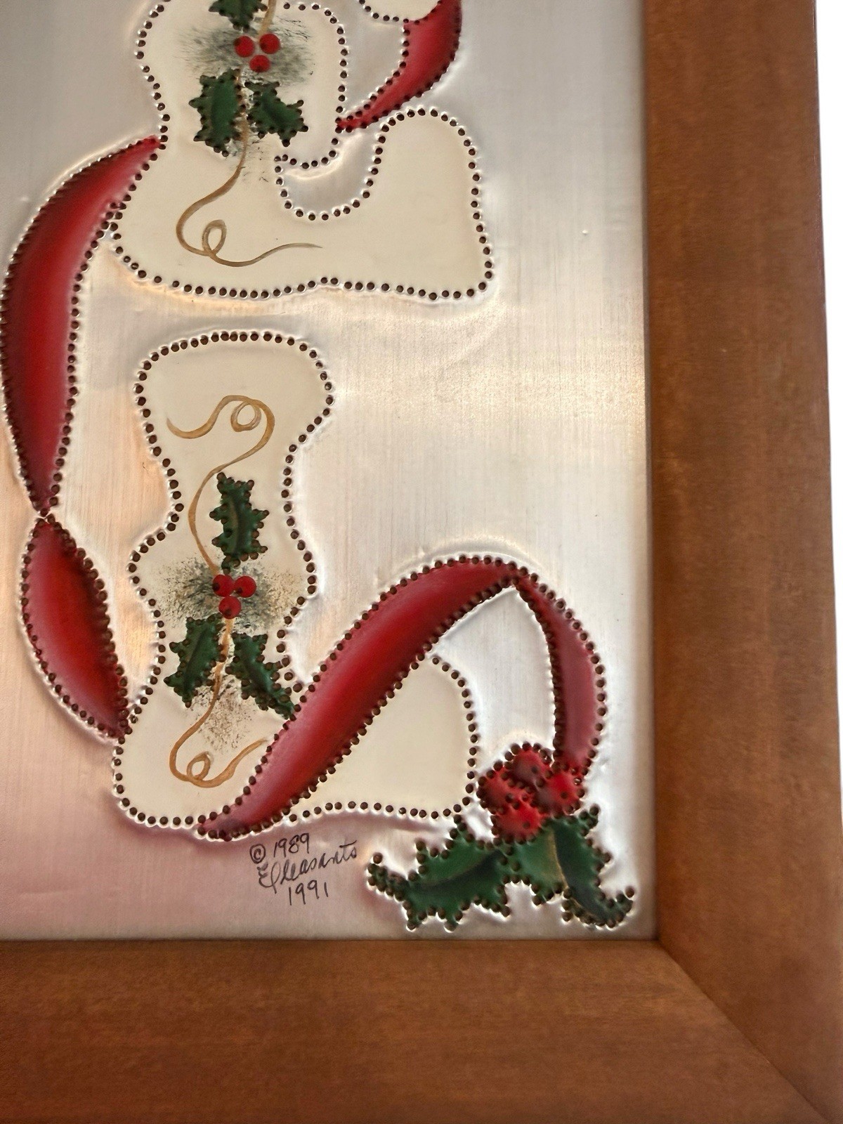 Tin Metal Country Christmas Wall Folk Art Signed The Pleasant Look Painted USA