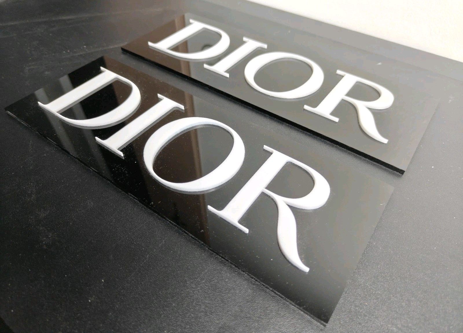 Dior Sign Plaque Art Rare Quality Decor Plastic/Acrylic – 11″ x 4″ in. Set of 2