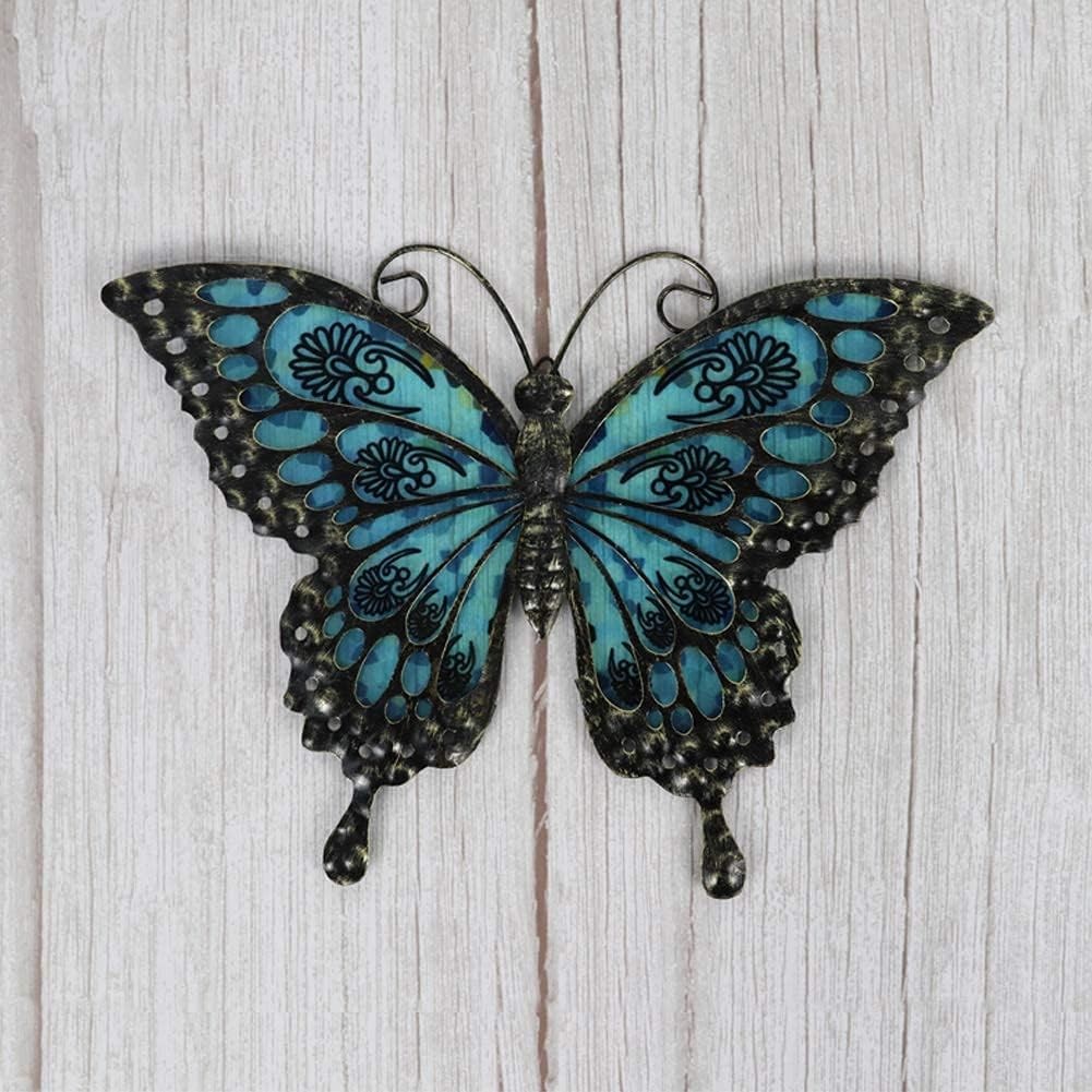 Metal Butterfly Wall Decor Glass Outdoor Wall Art Sculptures 12″ Hanging Gard…