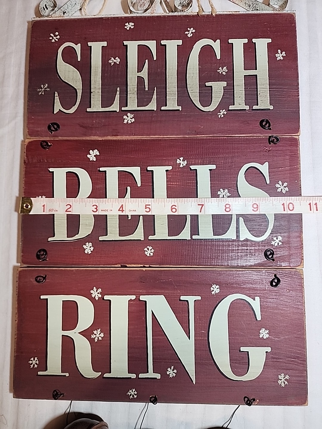 Holiday Sign “Sleigh Bells Ring” Bells Attached Distressed Look