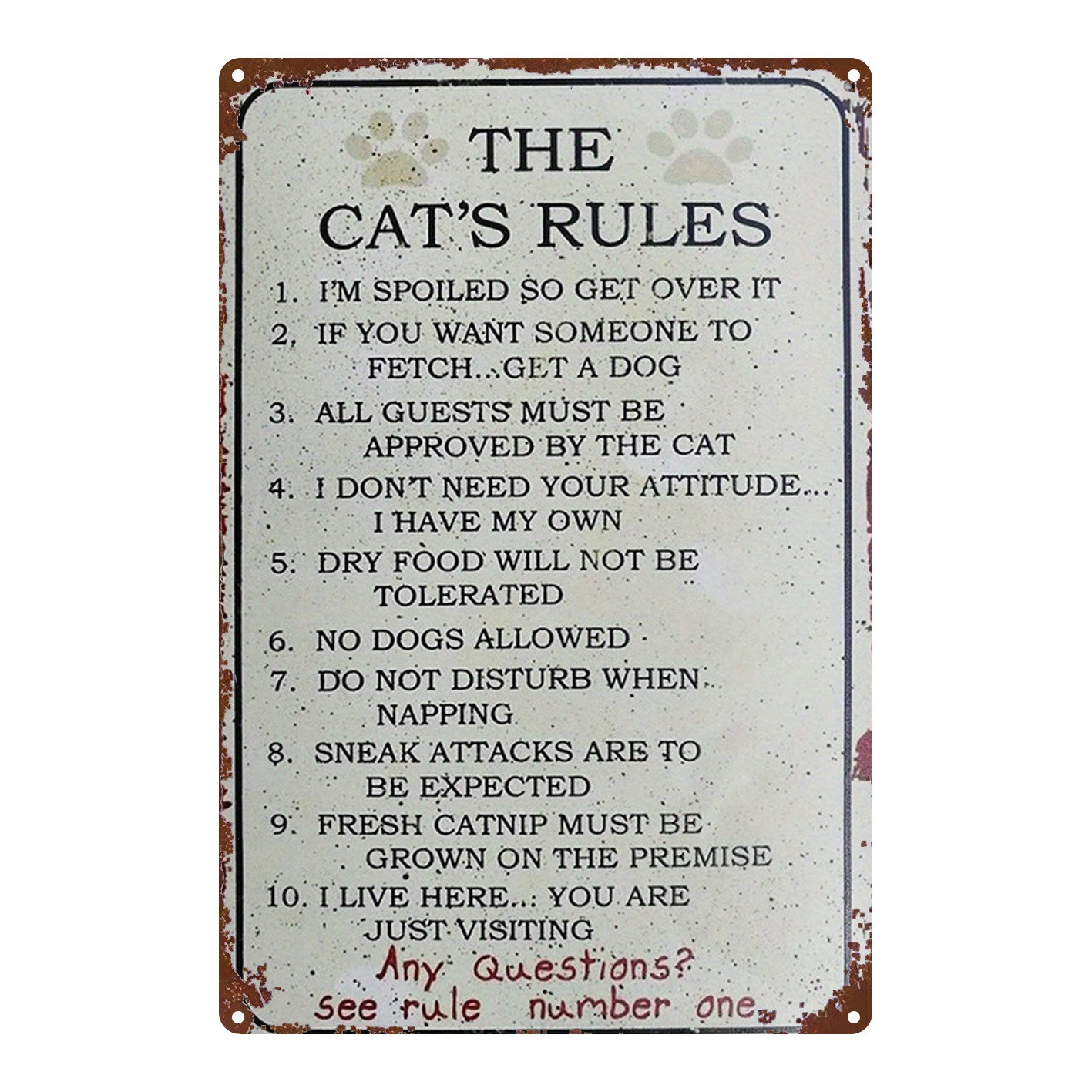 Metal Cat Rules Sign 8×12 Inches Iron Decorative Plaque