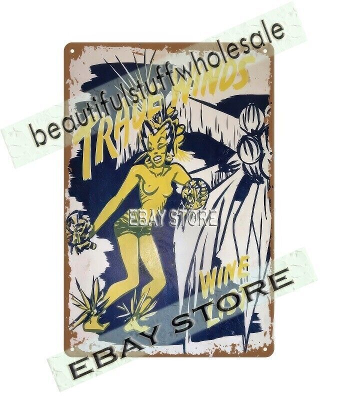 40’s Trade Winds Restaurant Wine Drink List Menu Native metal tin sign farmhouse