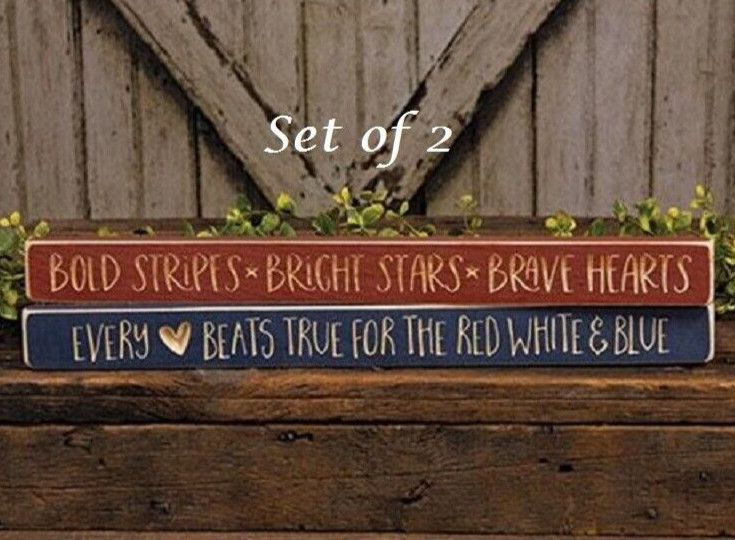 New Americana Signs Set of 2 Engraved Navy Red 18″W x 1.75″H Aged Wood Patriotic