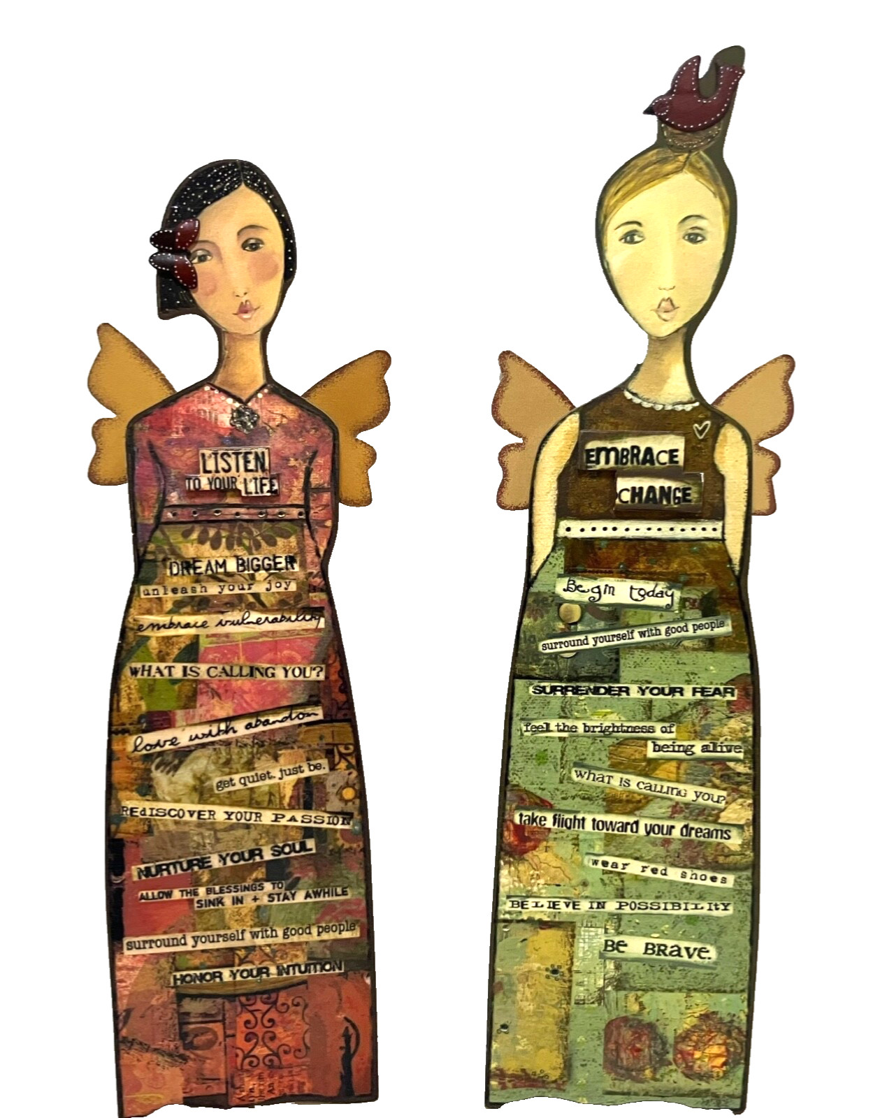 2009 Kelly Rae Roberts Embrace Change Listen to Your Life Angel Wall Art- 2 Pcs