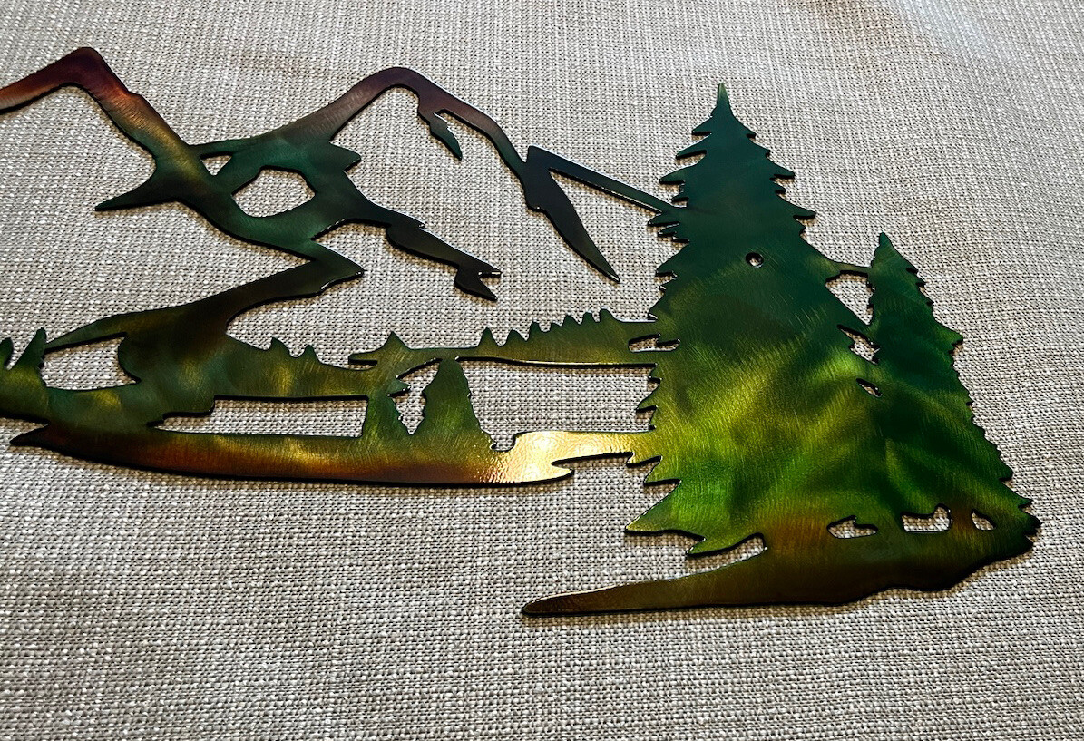 Mountains And Trees Wildlife Cabin Metal Wall Art Rustic Home Decor Gifts