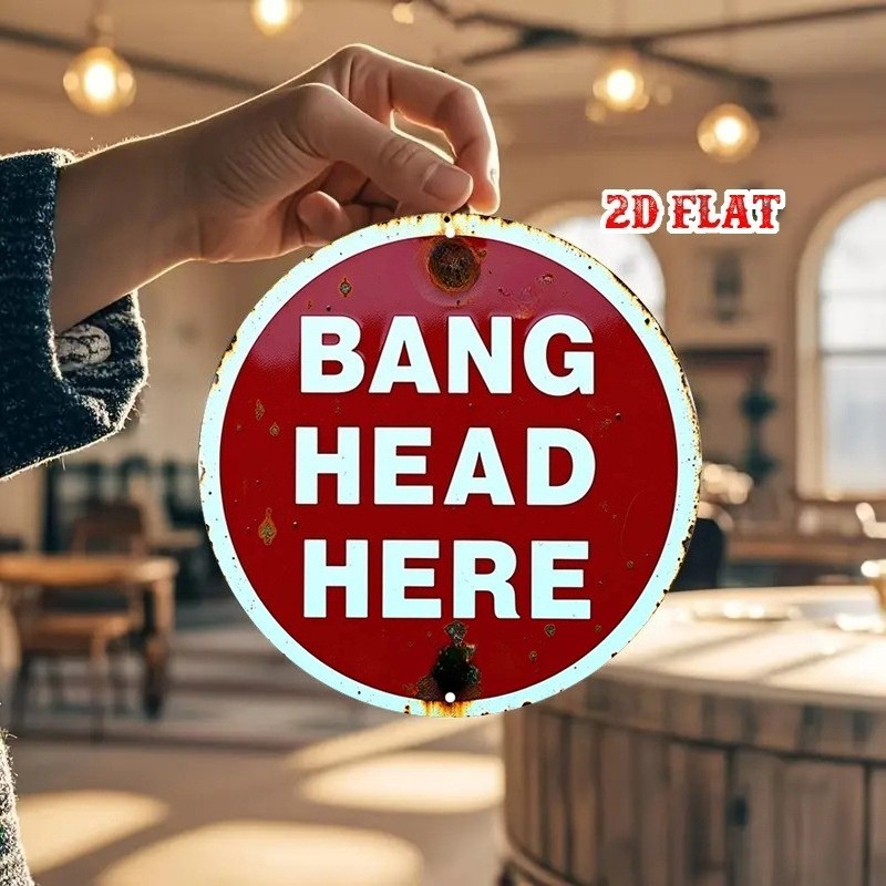 2DFlat Vintage “BANG HERE” Retro Metal Wall Sign 7.8” Round Traffic-Like Decor↗