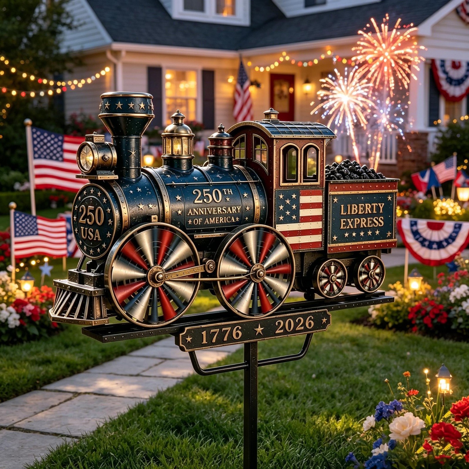 2D Independence Day 250th Anniversary Train Windmill, 1776 – 2026 Metal