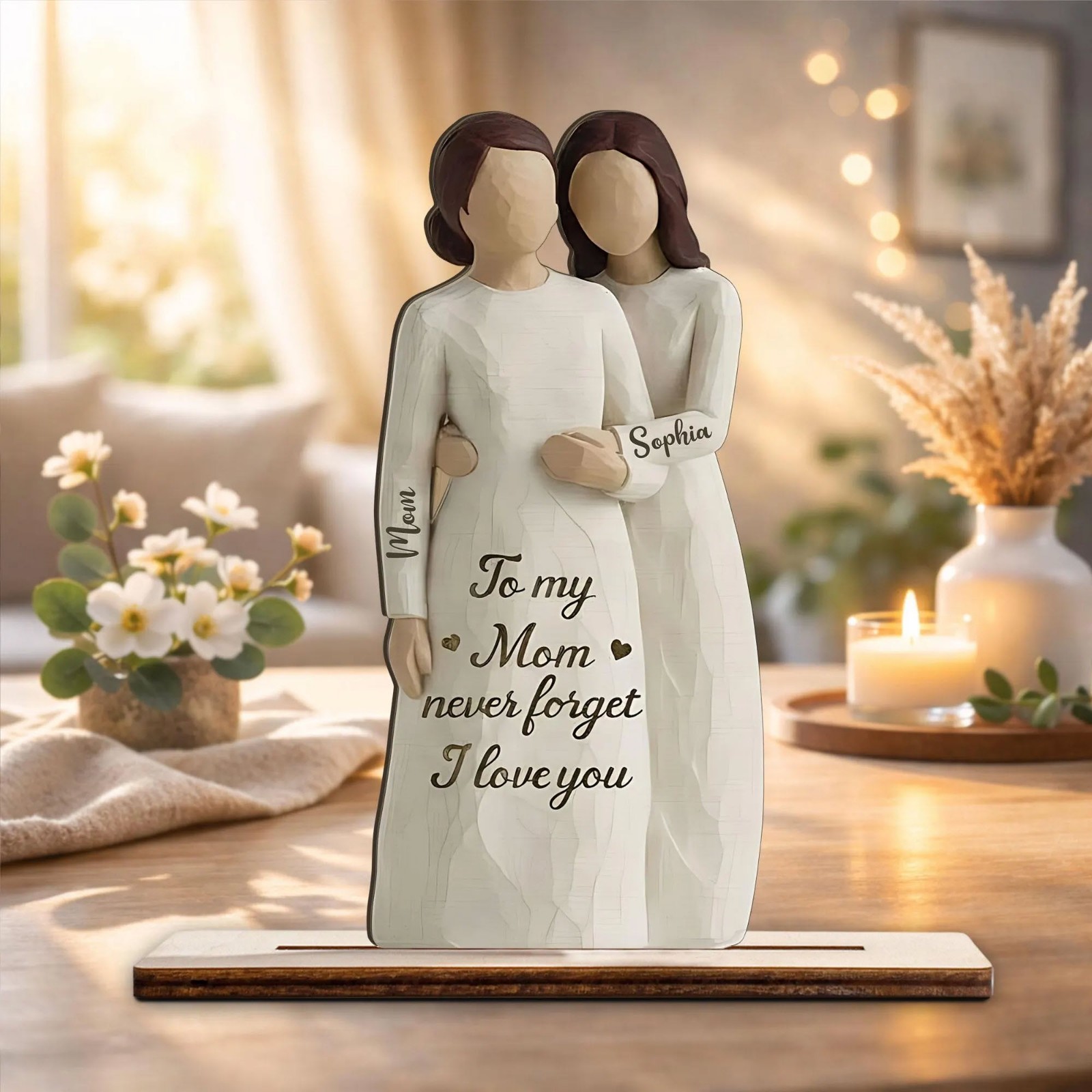 Custom Mom and Daughter Hug Statue Personalized Wooden Plaque Gift for Mom