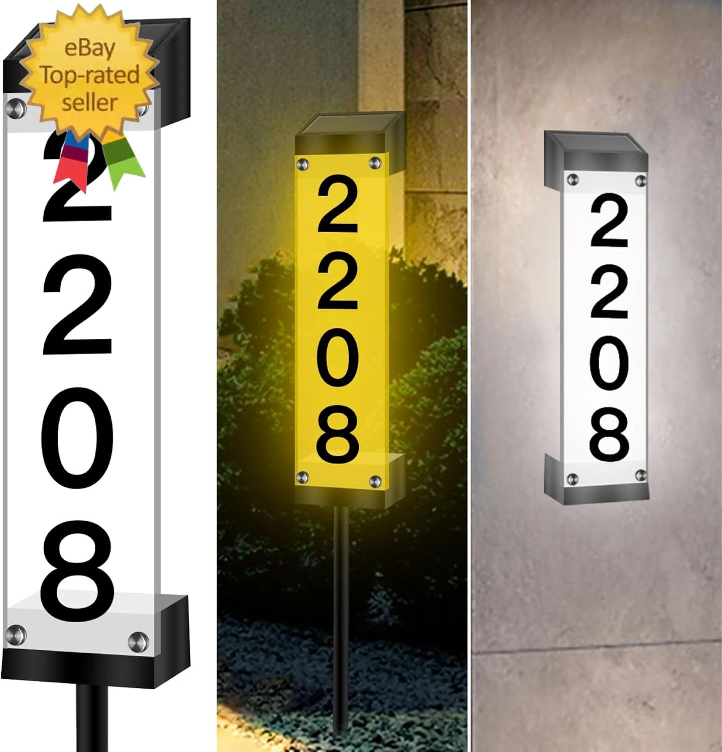 Solr House Numbers for Outside,Lighted Solar Address Sign Plaque Address Numbers