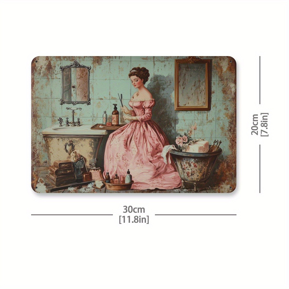 Vintage Victorian Lady Bathroom Scene Tin Signs Retro Home Bath Wall Art Decor