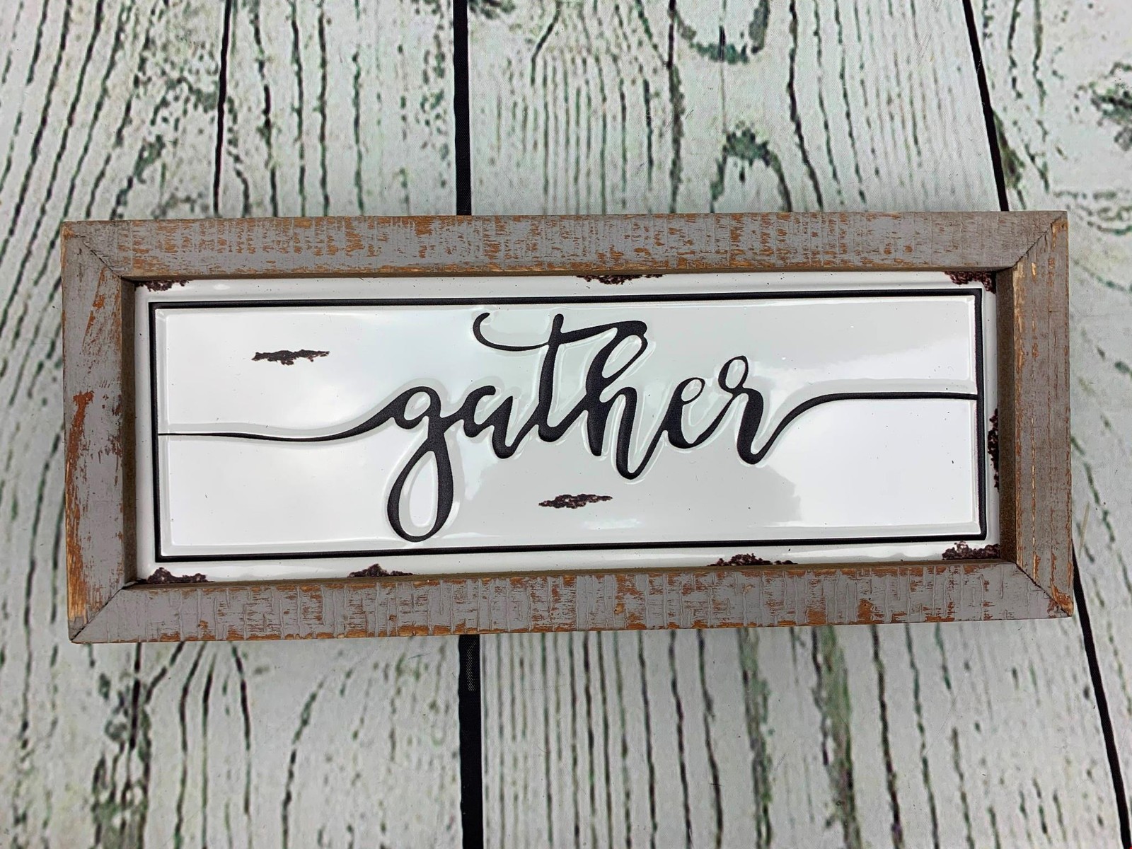 Gather 12 X 5in Wooden Signs Wall Decor Rustic Embossed Retro Metal