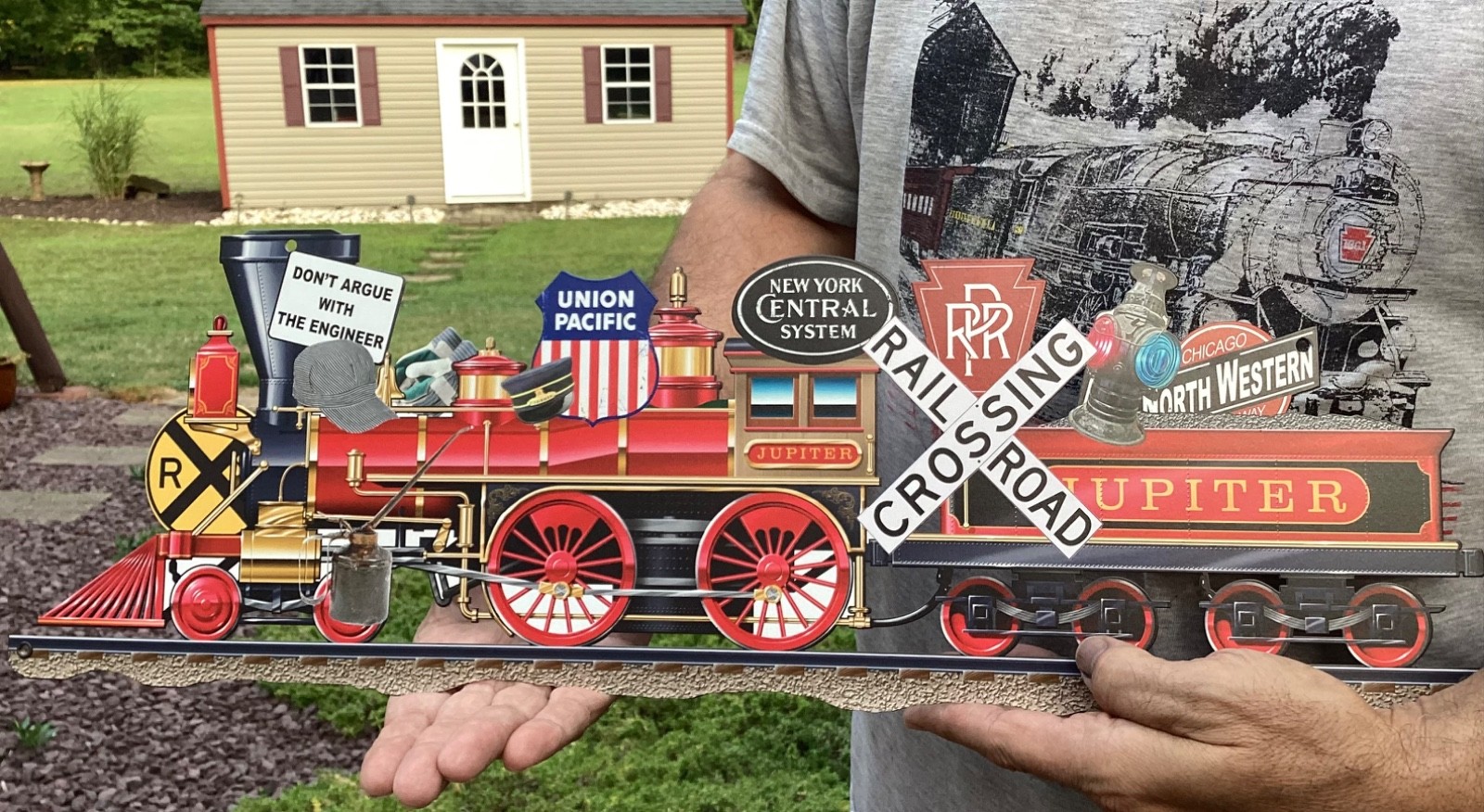 Railroad Train Sign Party Decoration – Collage Trains 24 in. by 8 in. w/ stands