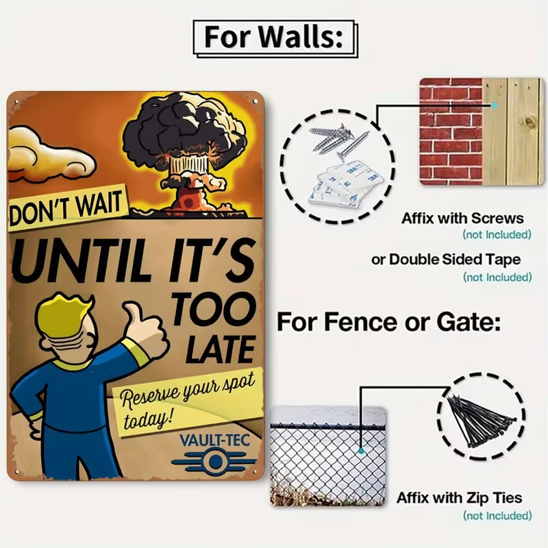 Vintage Fallout-Themed Metal Wall Art Sign – 8×12 Inch Metal Wall Art Sign 1pc