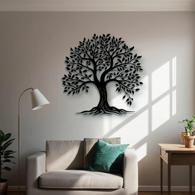 Metal Tree of Life Wall Art Family Tree Decor Birds and Butterflies Wall Hanging
